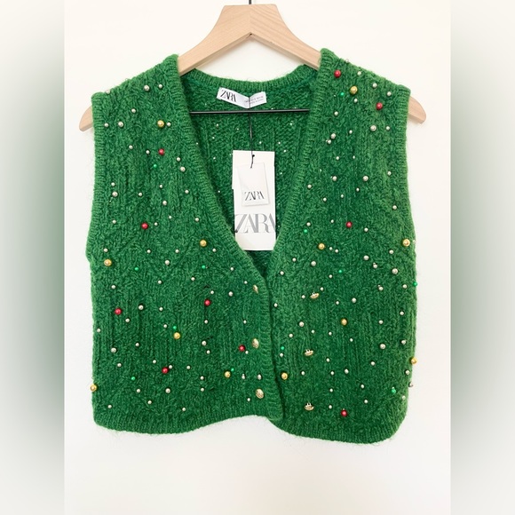 ZARA PEARL TRIM KNIT VEST 9598/374 294/020 - Picture 2 of 8